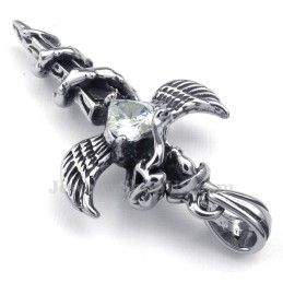 Halskette Mit Kreuzanhänger Aus Titan Mit Weißem Zirkon Und Schwertflügeln (Inklusive Kette)