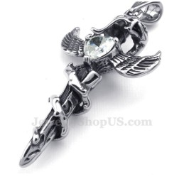 Halskette Mit Kreuzanhänger Aus Titan Mit Weißem Zirkon Und Schwertflügeln (Inklusive Kette)