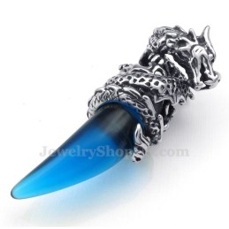 Halskette Mit Drachenzahn-Anhänger Aus Blauem Titan (Kostenlose Kette)