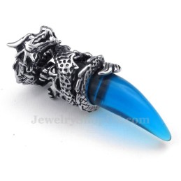 Halskette Mit Drachenzahn-Anhänger Aus Blauem Titan (Kostenlose Kette)