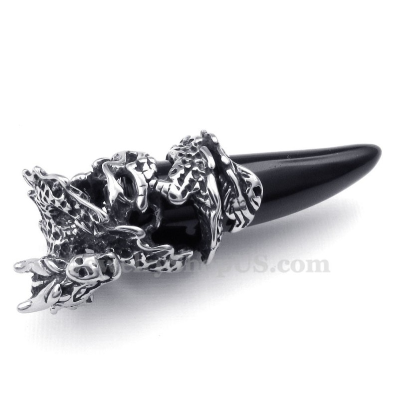 Halskette Mit Drachenzahn-Anhänger Aus Schwarzem Titan (Kostenlose Kette) Halskette Mit Drachenzahn-Anhänger Aus Schwarzem Titan (Kostenlose Kette)