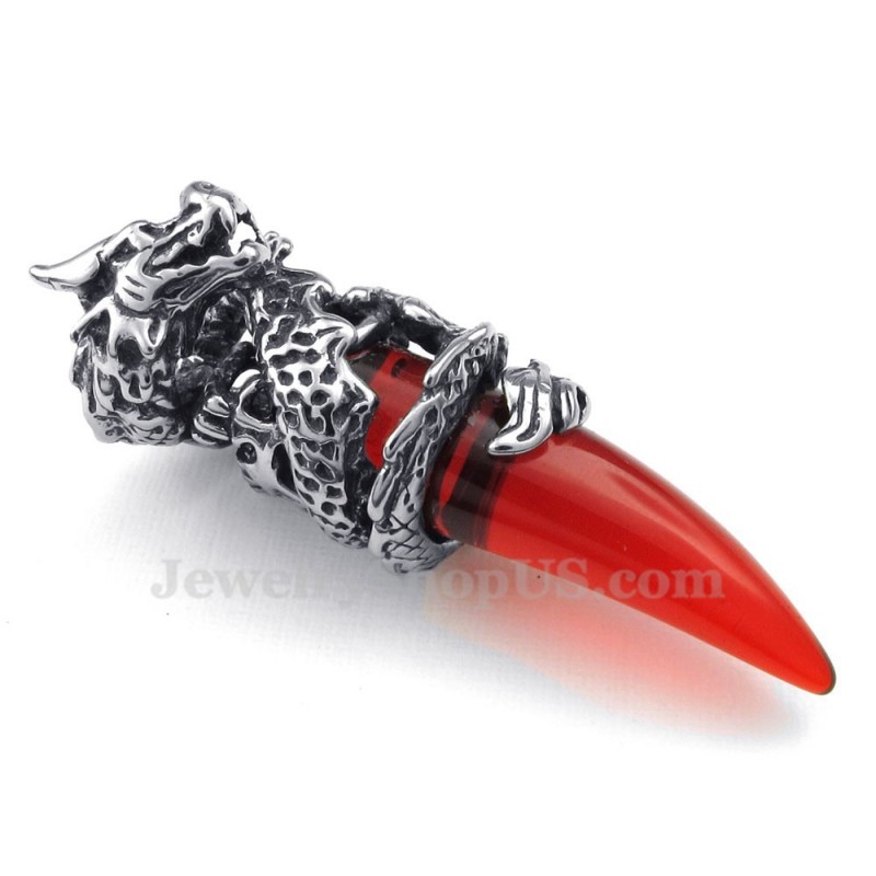 Halskette Mit Drachenzahn-Anhänger Aus Rotem Titan (Kostenlose Kette) Halskette Mit Drachenzahn-Anhänger Aus Rotem Titan (Kostenlose Kette)