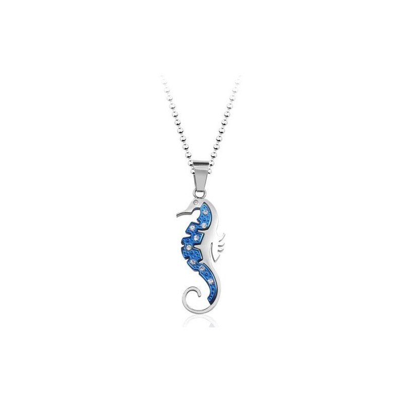 Neuer Blauer Hippocampus-Anhänger Aus Titan Mit Diamanten – Kostenlose Kette Neuer Blauer Hippocampus-Anhänger Aus Titan Mit Diamanten – Kostenlose Kette