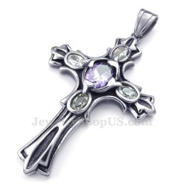 Halskette Mit Kreuzanhänger Aus Titan Mit Violettem Zirkonia (Inkl. Kette)