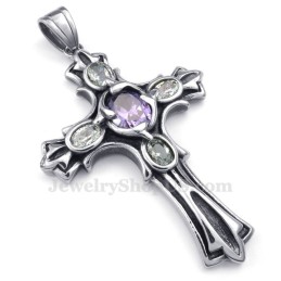 Halskette Mit Kreuzanhänger Aus Titan Mit Violettem Zirkonia (Inkl. Kette)