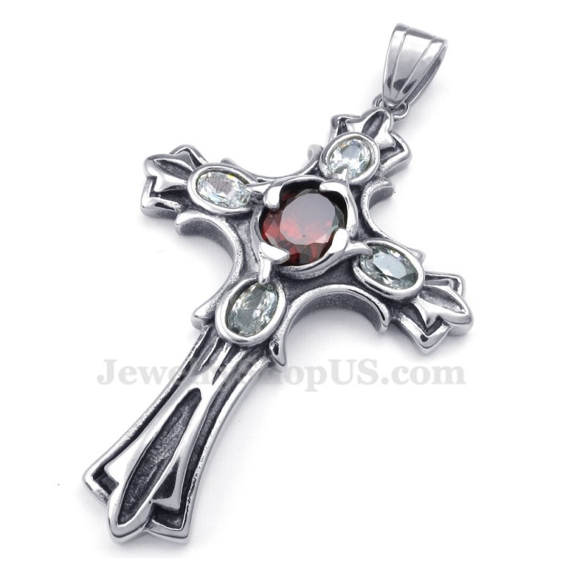 Halskette Mit Kreuzanhänger Aus Titan Mit Rotem Zirkonia (Inkl. Kette) Halskette Mit Kreuzanhänger Aus Titan Mit Rotem Zirkonia (Inkl. Kette)