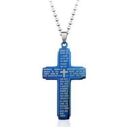 Blauer Bibel-Kreuz-Anhänger Aus Titan – Inklusive Kette
