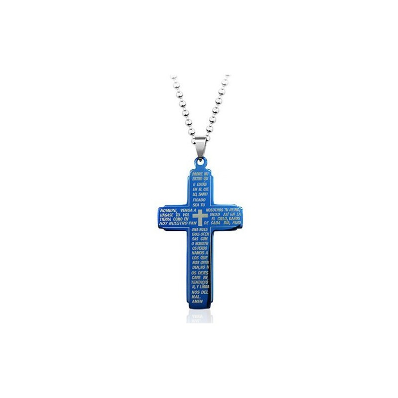 Blauer Bibel-Kreuz-Anhänger Aus Titan – Inklusive Kette Blauer Bibel-Kreuz-Anhänger Aus Titan – Inklusive Kette
