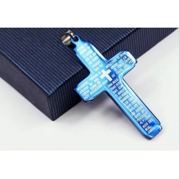 Blauer Bibel-Kreuz-Anhänger Aus Titan – Inklusive Kette