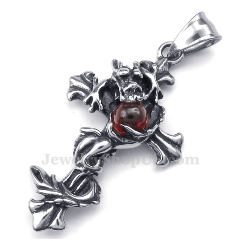 Halskette Mit Kreuzanhänger Aus Titan Mit Roten Drachenperlen (Kostenlose Kette) Halskette Mit Kreuzanhänger Aus Titan Mit Roten Drachenperlen (Kostenlose Kette)