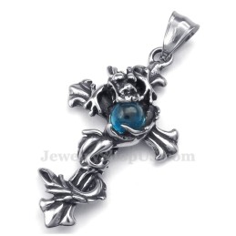 Halskette Mit Kreuzanhänger Aus Titan Mit Drachen-Blauperlen (Kostenlose Kette)