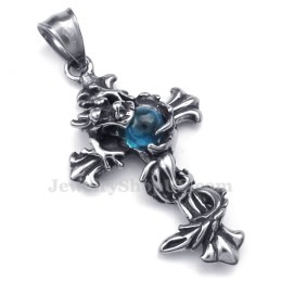 Halskette Mit Kreuzanhänger Aus Titan Mit Drachen-Blauperlen (Kostenlose Kette)