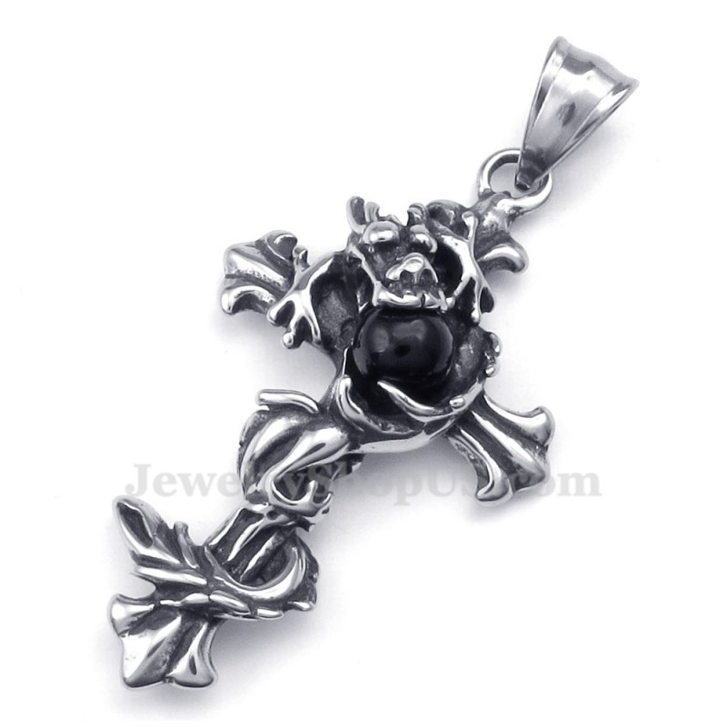 Halskette Mit Kreuzanhänger Aus Titan Mit Schwarzer Dracheperle (Inklusive Kette) Halskette Mit Kreuzanhänger Aus Titan Mit Schwarzer Dracheperle (Inklusive Kette)
