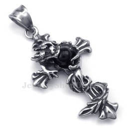 Halskette Mit Kreuzanhänger Aus Titan Mit Schwarzer Dracheperle (Inklusive Kette)