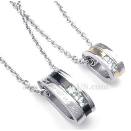 Halskette Mit Anhänger Aus Titan Mit Weißen Zirkonia-Kreisen Für Paare (Kostenlose Kette) (Ein Paar)