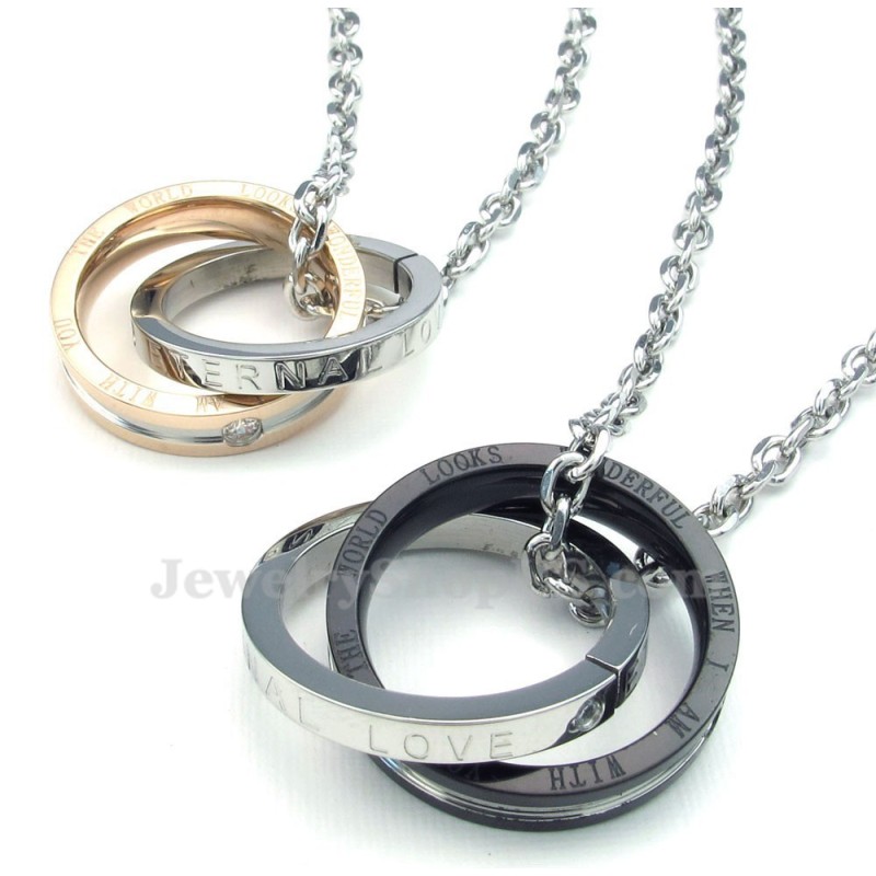 Halskette Mit Anhänger Aus Titan Mit Ineinandergreifenden Kreisen Für Paare (Kostenlose Kette) (Ein Paar) Halskette Mit Anhänger Aus Titan Mit Ineinandergreifenden Kreisen Für Paare (Kostenlose Kette) (Ein Paar)