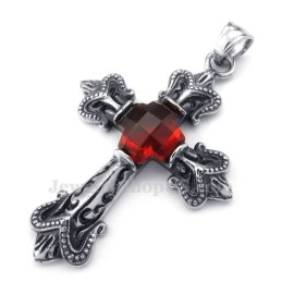 Halskette Mit Kreuzanhänger Aus Titan Mit Rotem Zirkonia (Kostenlose Kette)