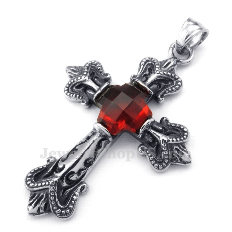 Halskette Mit Kreuzanhänger Aus Titan Mit Rotem Zirkonia (Kostenlose Kette) Halskette Mit Kreuzanhänger Aus Titan Mit Rotem Zirkonia (Kostenlose Kette)