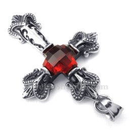 Halskette Mit Kreuzanhänger Aus Titan Mit Rotem Zirkonia (Kostenlose Kette)