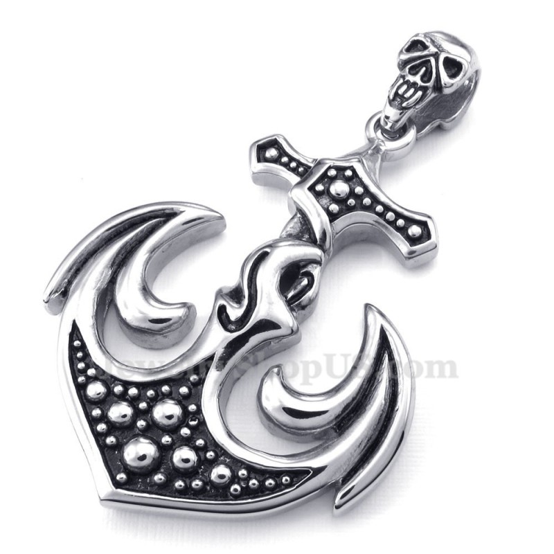 Halskette Mit Ankeranhänger Aus Titan Mit Totenkopfmotiv (Kostenlose Kette) Halskette Mit Ankeranhänger Aus Titan Mit Totenkopfmotiv (Kostenlose Kette)
