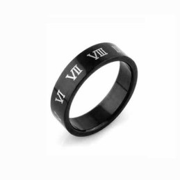 Herrenring Aus Schwarzem Titan Mit Römischen Ziffern, 6 Mm
