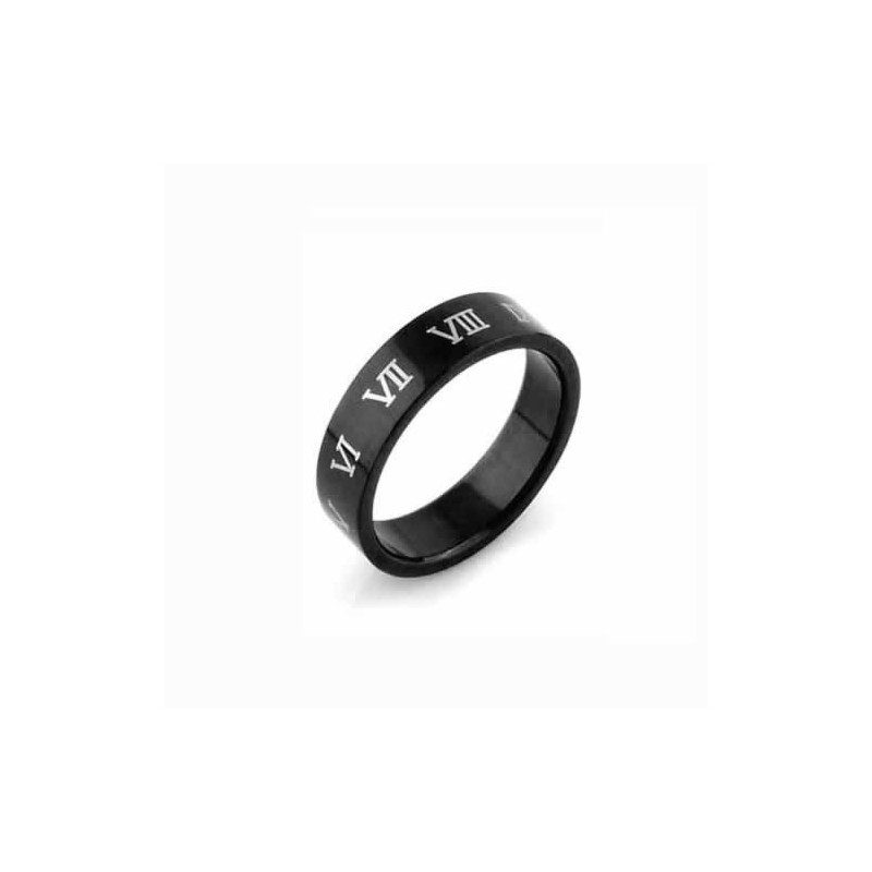 Herrenring Aus Schwarzem Titan Mit Römischen Ziffern, 6 Mm Herrenring Aus Schwarzem Titan Mit Römischen Ziffern, 6 Mm