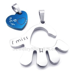 Blaue Herzen Titan Paar Hand Anhänger Halskette (Kostenlose Kette) (Ein Paar)