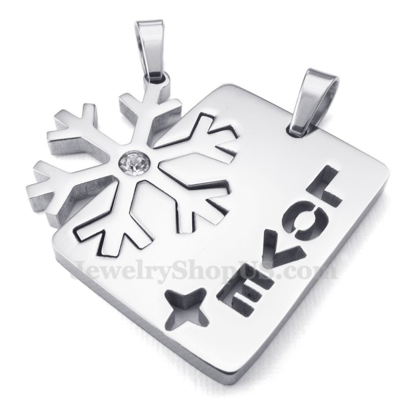 Silberne Titan-Paar-Halskette Mit Schneeflocken-Anhänger (Kostenlose Kette) (Ein Paar) Silberne Titan-Paar-Halskette Mit Schneeflocken-Anhänger (Kostenlose Kette) (Ein Paar)