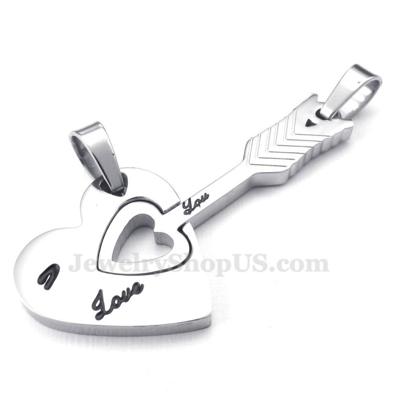 Halskette Mit Anhänger Für Paare Aus Titansilber Mit Amor-Pfeil Und Herzen (Kostenlose Kette) (Ein Paar) Halskette Mit Anhänger Für Paare Aus Titansilber Mit Amor-Pfeil Und Herzen (Kostenlose Kette) (Ein Paar)