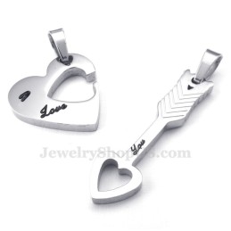 Halskette Mit Anhänger Für Paare Aus Titansilber Mit Amor-Pfeil Und Herzen (Kostenlose Kette) (Ein Paar)