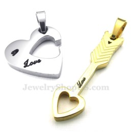 Halskette Mit Anhänger Für Paare Aus Titan Und Gold Mit Amor-Pfeil Und Herzen (Kostenlose Kette) (Ein Paar)