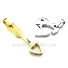 Halskette Mit Anhänger Für Paare Aus Titan Und Gold Mit Amor-Pfeil Und Herzen (Kostenlose Kette) (Ein Paar)