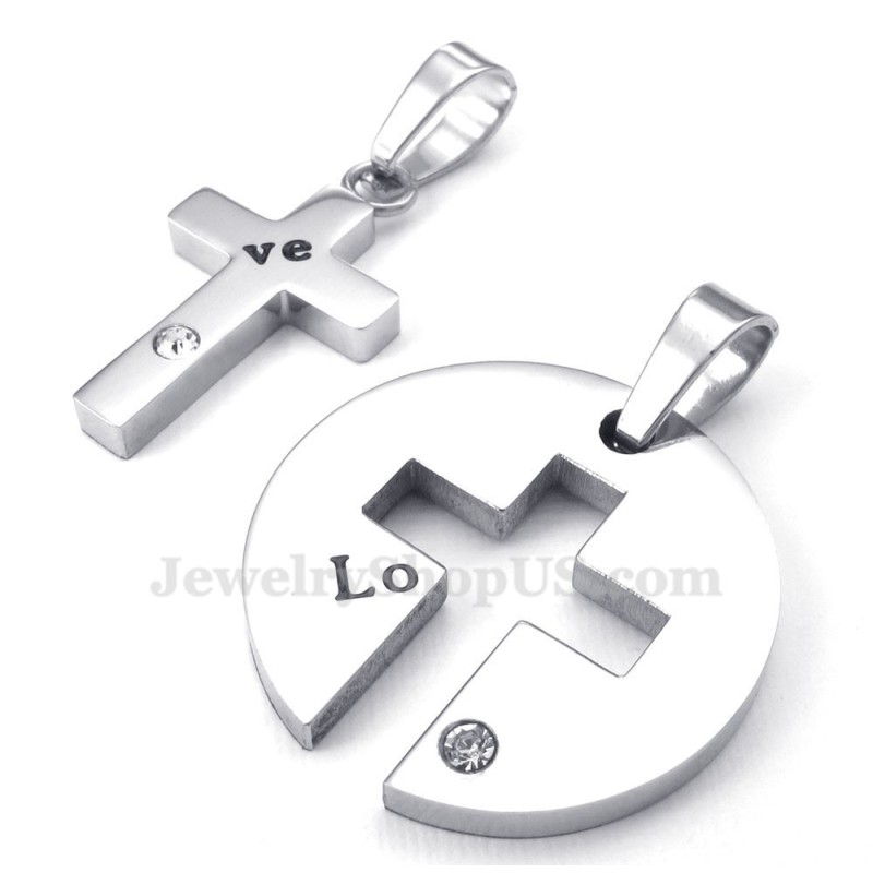 Halskette Mit Kreuzanhänger Für Paare Aus Titansilber (Kostenlose Kette) (Ein Paar) Halskette Mit Kreuzanhänger Für Paare Aus Titansilber (Kostenlose Kette) (Ein Paar)