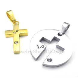 Halskette Mit Kreuzanhänger Für Paare Aus Titan Und Gold (Kostenlose Kette) (Ein Paar)