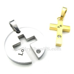 Halskette Mit Kreuzanhänger Für Paare Aus Titan Und Gold (Kostenlose Kette) (Ein Paar)