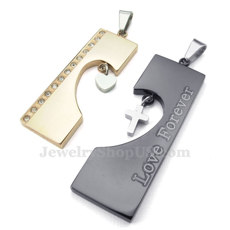 Zweifarbige Halskette Mit Anhänger Aus Titan Mit Herzen Für Paare (Kostenlose Kette) (Ein Paar) Zweifarbige Halskette Mit Anhänger Aus Titan Mit Herzen Für Paare (Kostenlose Kette) (Ein Paar)
