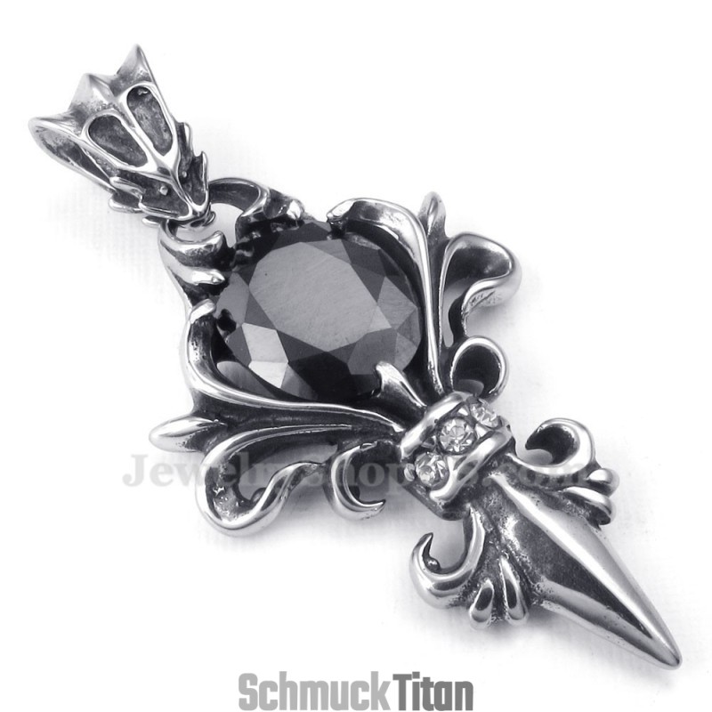 Halskette Mit Titan-Anhänger Und Schwarzem Zirkonia (Kostenlose Kette)