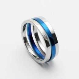 6 Mm Blau-Silberfarbener Titanring Für Herren