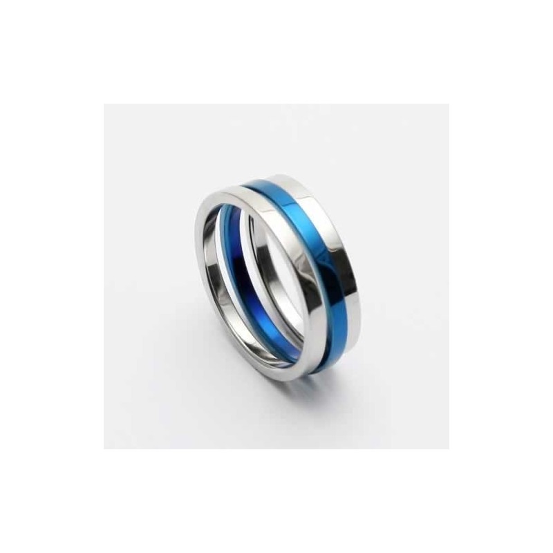 6 Mm Blau-Silberfarbener Titanring Für Herren 6 Mm Blau-Silberfarbener Titanring Für Herren