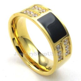 Goldener Titanring Mit Weißem Zirkon