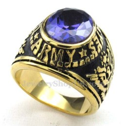 Goldener Titanring Mit Blauem Zirkon