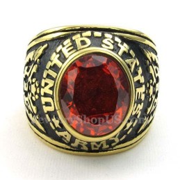 Goldener Titanring Mit Rotem Zirkon