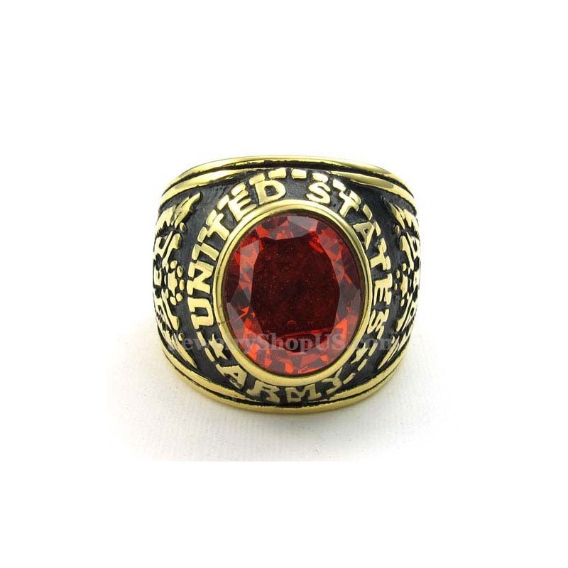 Goldener Titanring Mit Rotem Zirkon Goldener Titanring Mit Rotem Zirkon