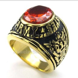 Goldener Titanring Mit Rotem Zirkon