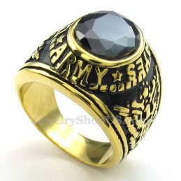 Goldener Titanring Mit Schwarzem Zirkon