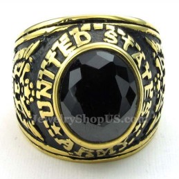 Goldener Titanring Mit Schwarzem Zirkon