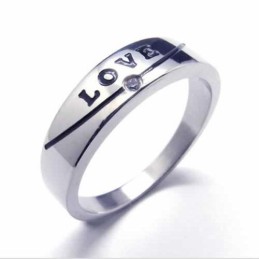 Love Diamantbesetzter 5-Mm-Court-Bandring Aus Titan Mit Intarsien
