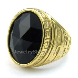 Herrenring Aus Goldenem Titan Mit Schwarzem Zirkon