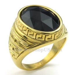 Herrenring Aus Goldenem Titan Mit Schwarzem Zirkon
