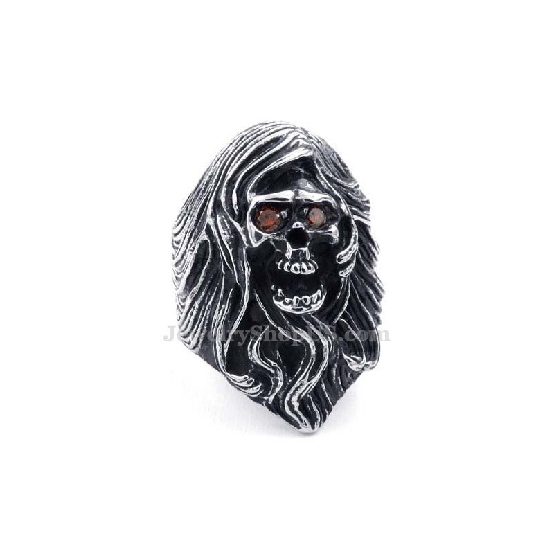 Titan-Totenkopfring Mit Roten Zirkonaugen Titan-Totenkopfring Mit Roten Zirkonaugen